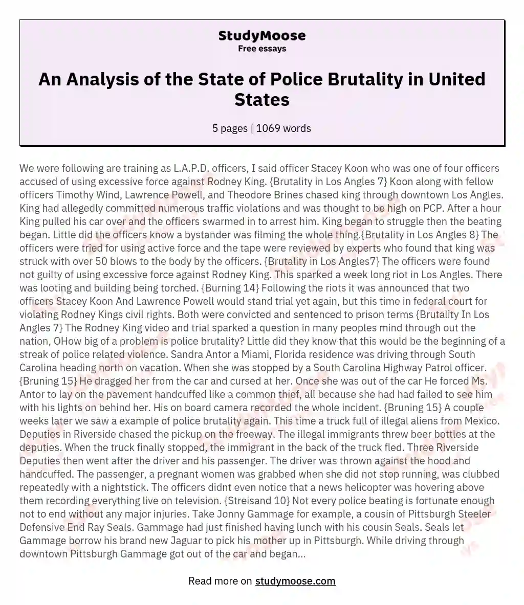 An Analysis of the State of Police Brutality in United States essay