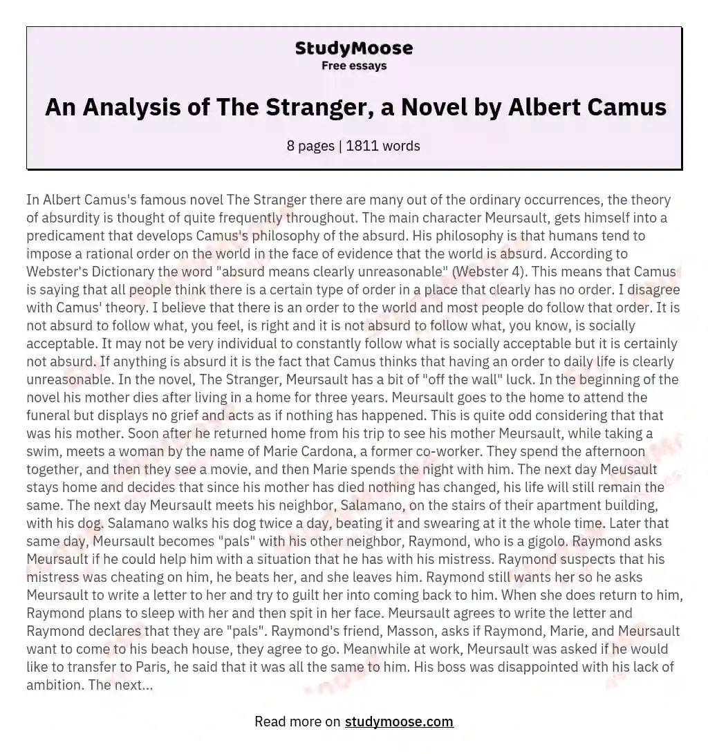 the stranger literary analysis essay