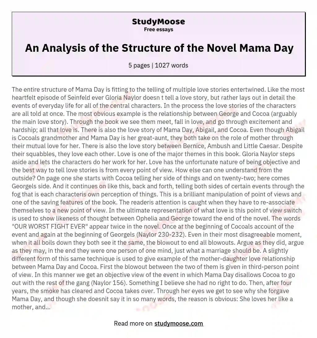 An Analysis of the Structure of the Novel Mama Day essay