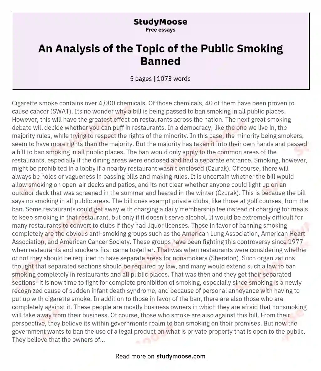 An Analysis of the Topic of the Public Smoking Banned essay