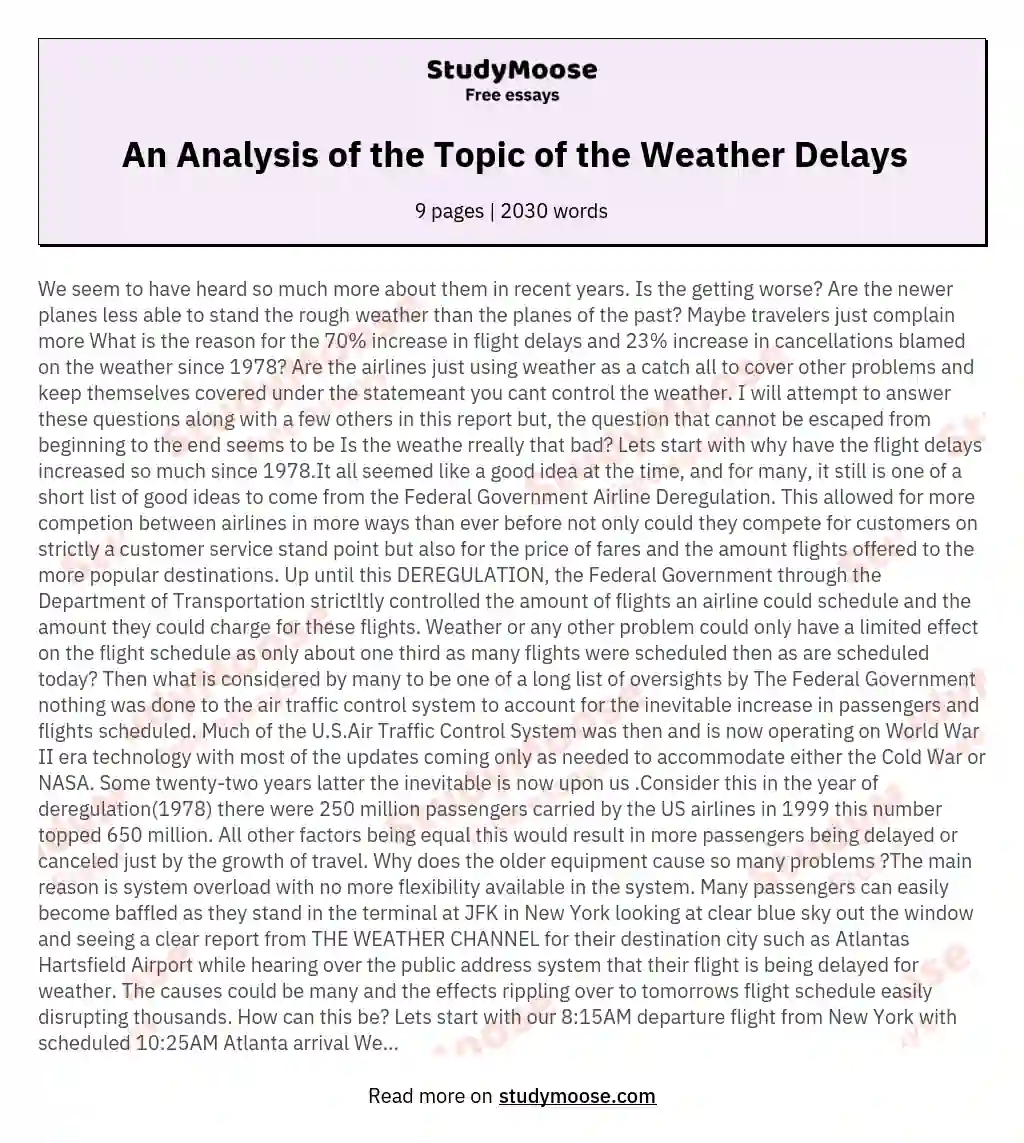 An Analysis of the Topic of the Weather Delays essay