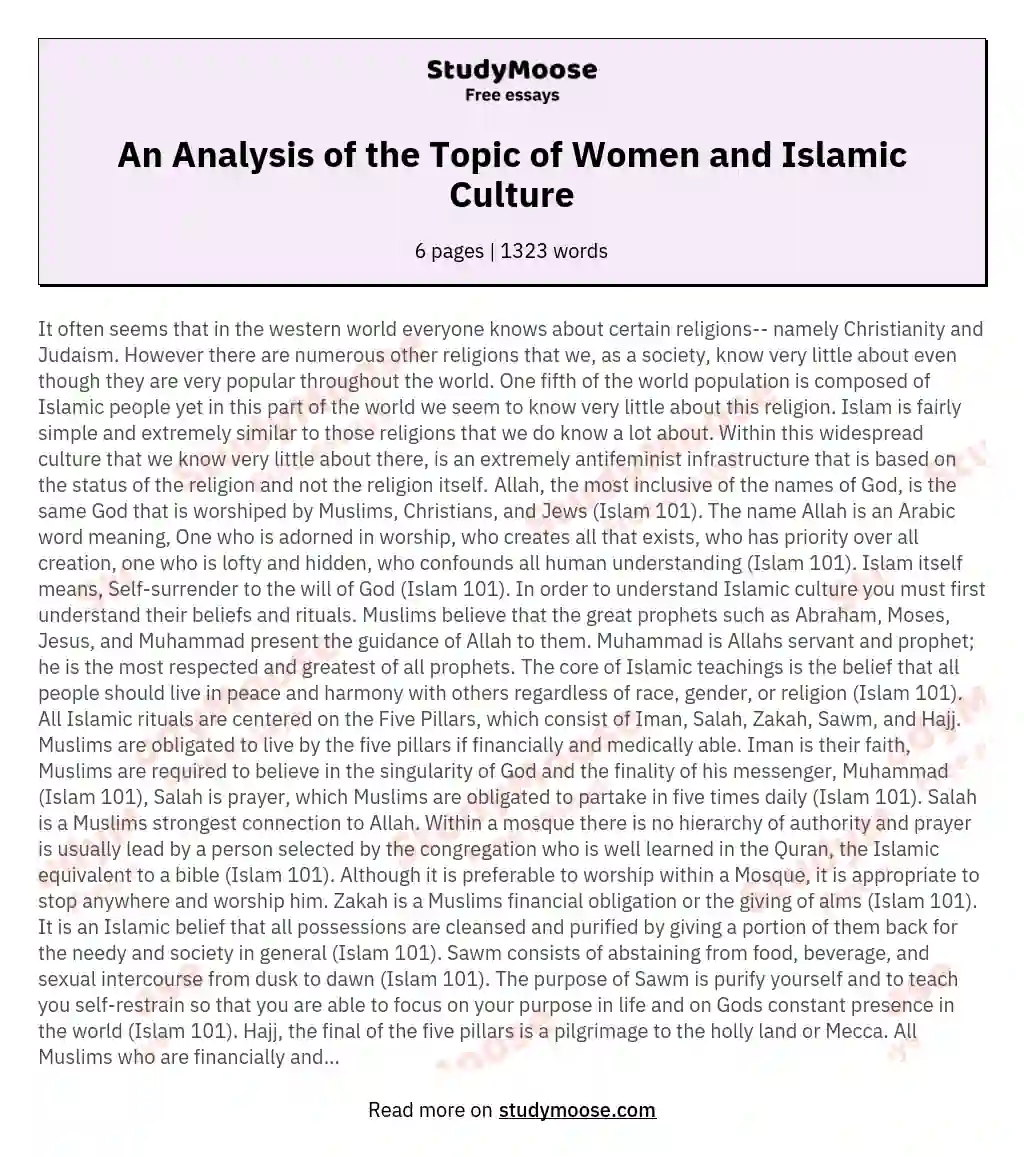 An Analysis of the Topic of Women and Islamic Culture essay