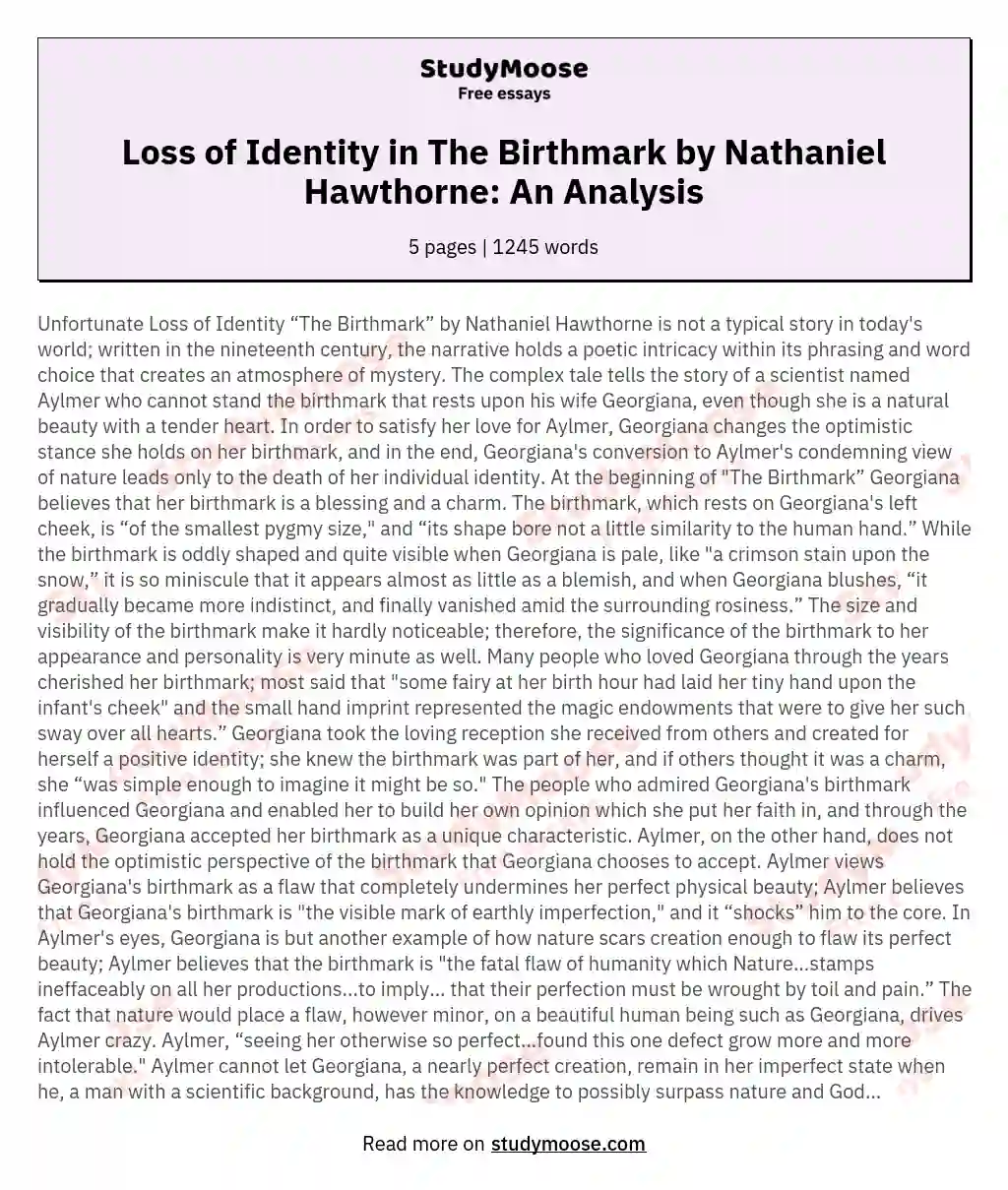 Loss of Identity in The Birthmark by Nathaniel Hawthorne: An Analysis essay