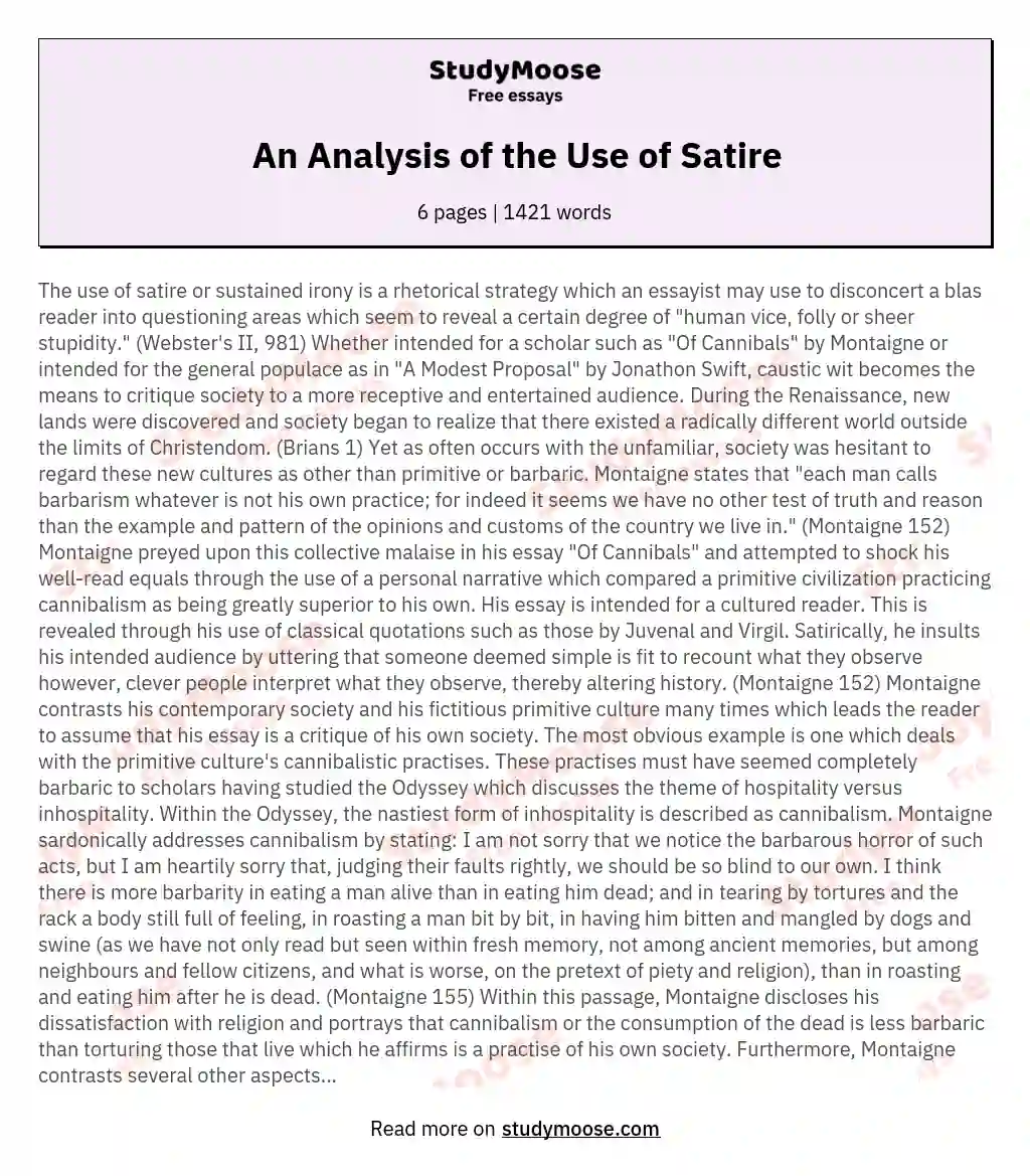 An Analysis of the Use of Satire essay
