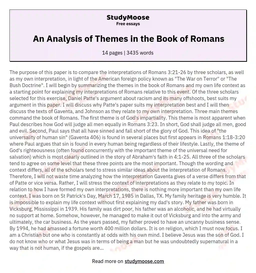 An Analysis of Themes in the Book of Romans
