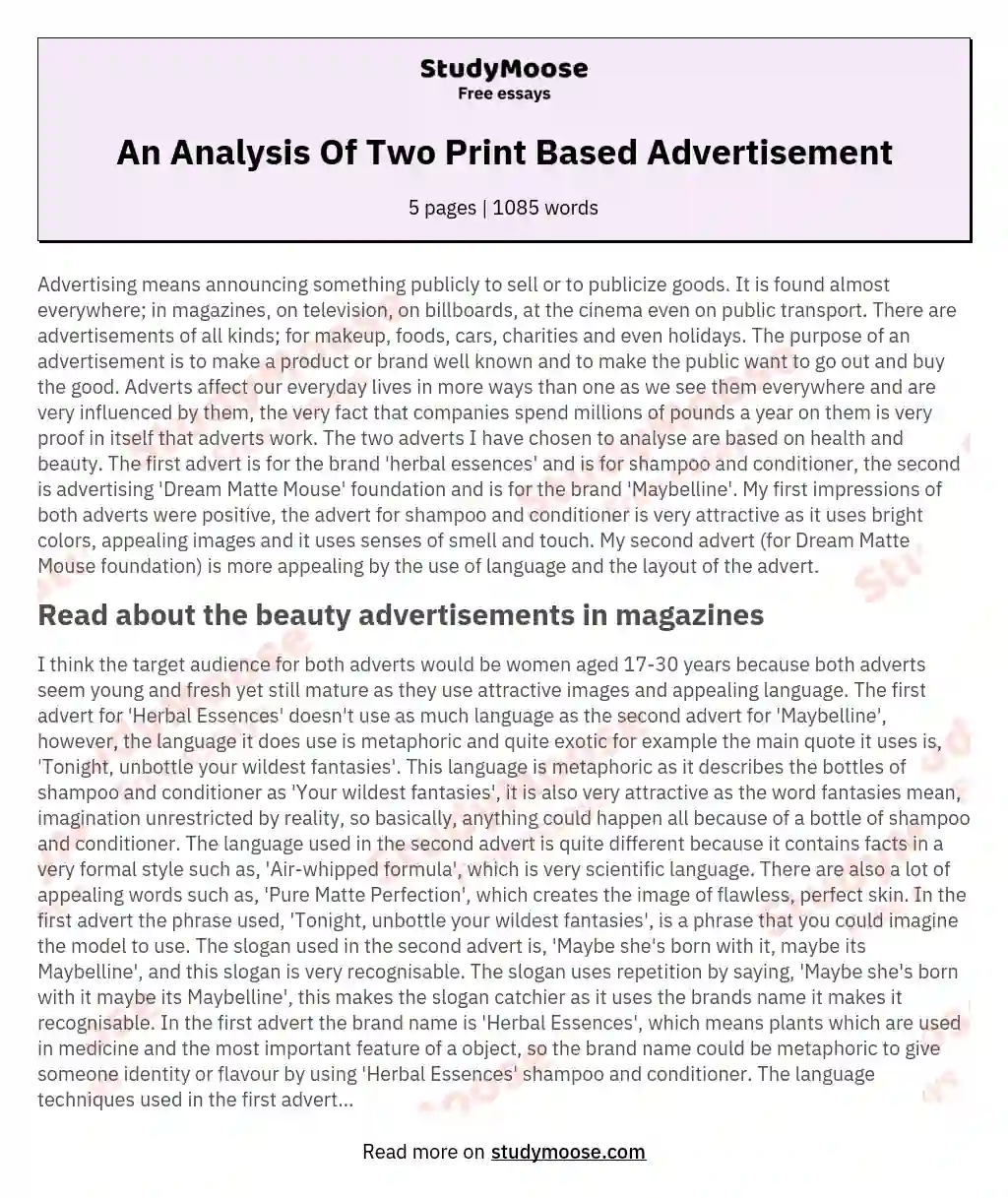advertisement analysis essay
