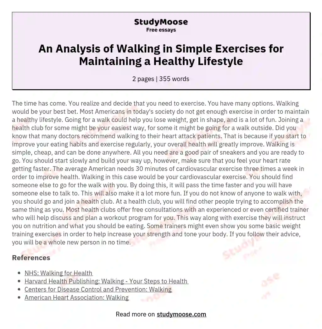 An Analysis of Walking in Simple Exercises for Maintaining a Healthy Lifestyle essay