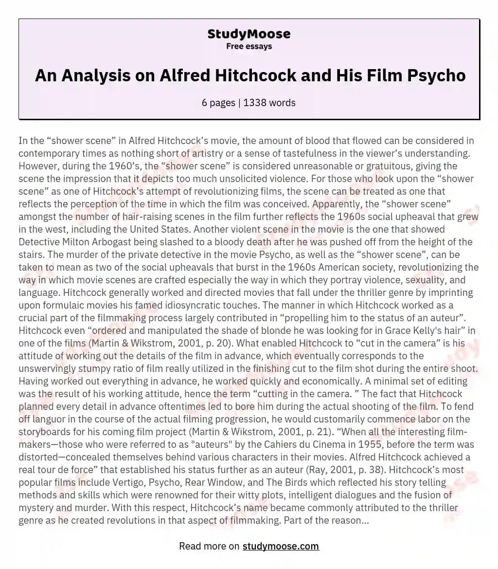 An Analysis on Alfred Hitchcock and His Film Psycho