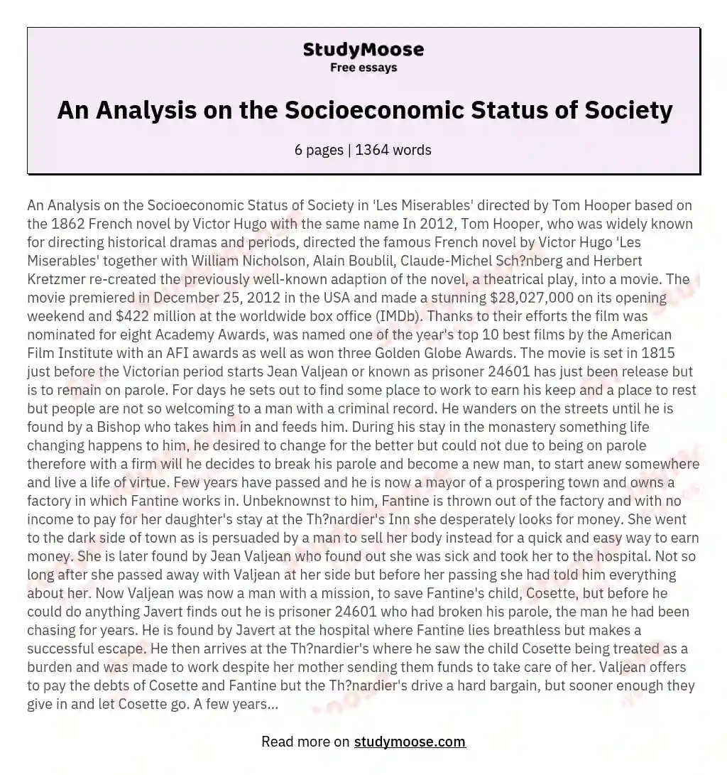 An Analysis on the Socioeconomic Status of Society