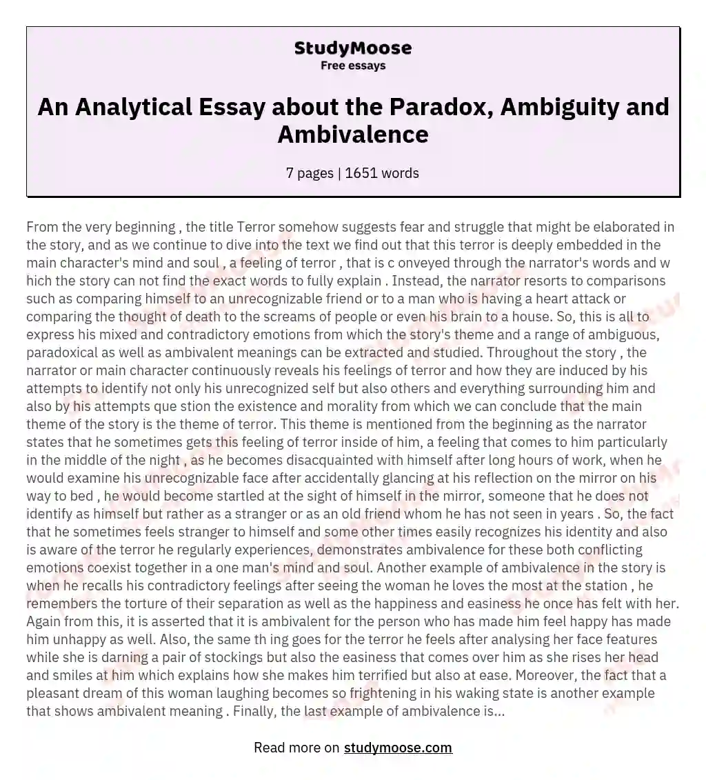 An Analytical Essay about the Paradox, Ambiguity  and Ambivalence essay
