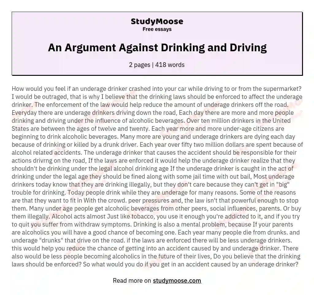 An Argument Against Drinking and Driving essay