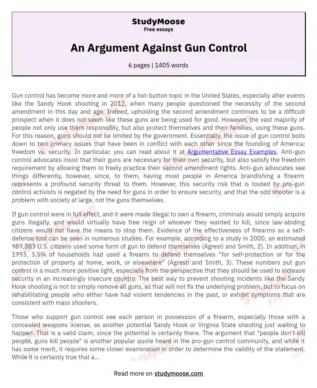 An Argument Against Gun Control essay