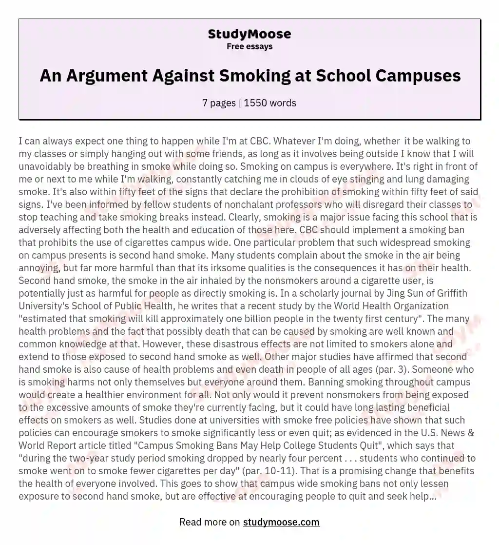 An Argument Against Smoking at School Campuses essay