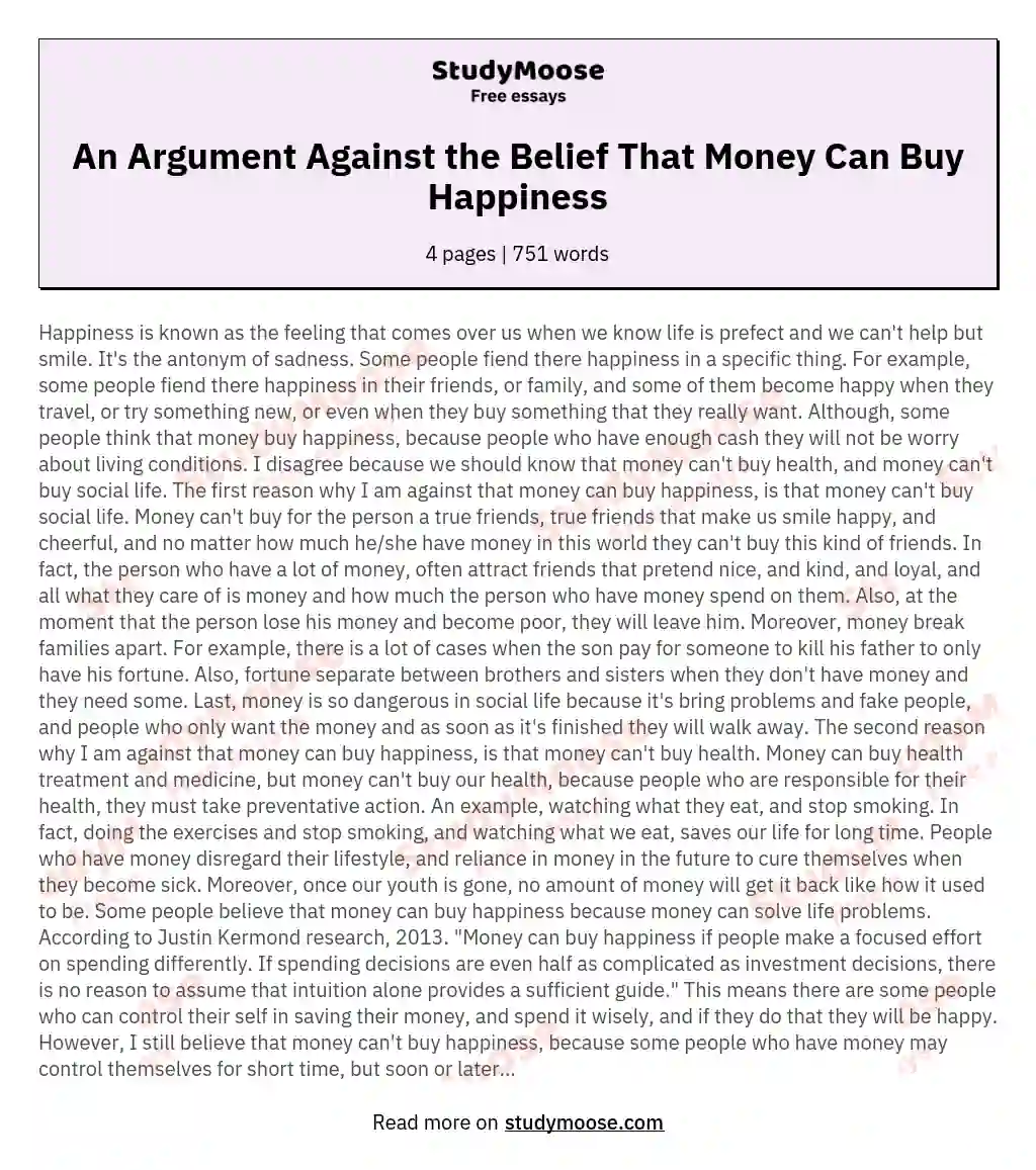 An Argument Against the Belief That Money Can Buy Happiness essay