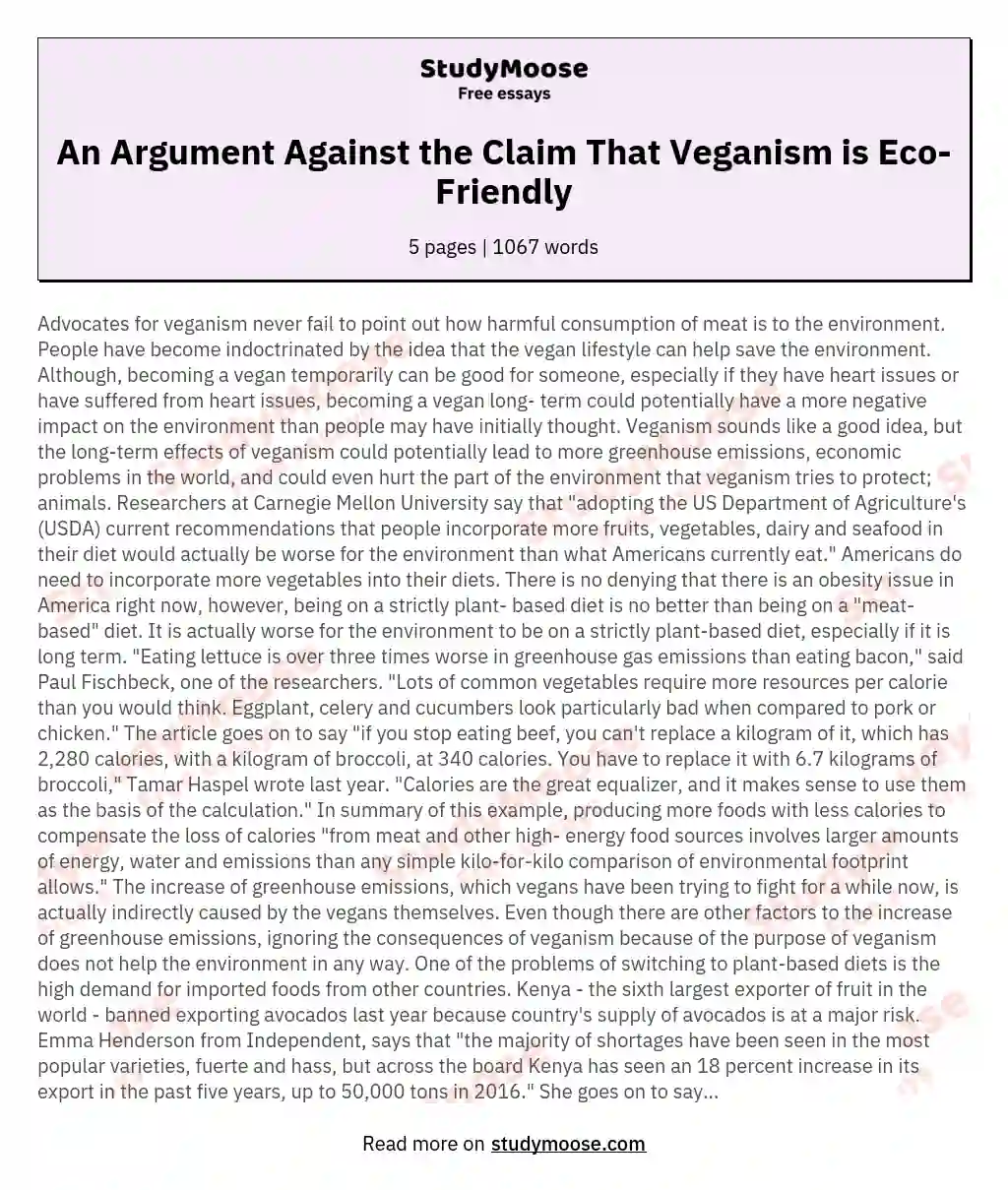 An Argument Against the Claim That Veganism is Eco-Friendly essay