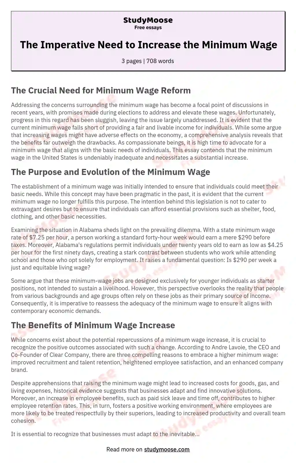 The Imperative Need to Increase the Minimum Wage essay