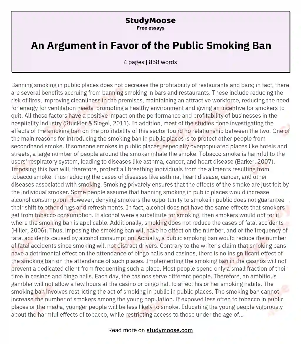 An Argument in Favor of the Public Smoking Ban essay
