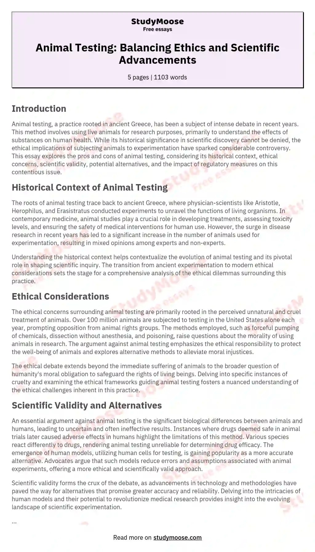 Animal Testing: Balancing Ethics and Scientific Advancements essay