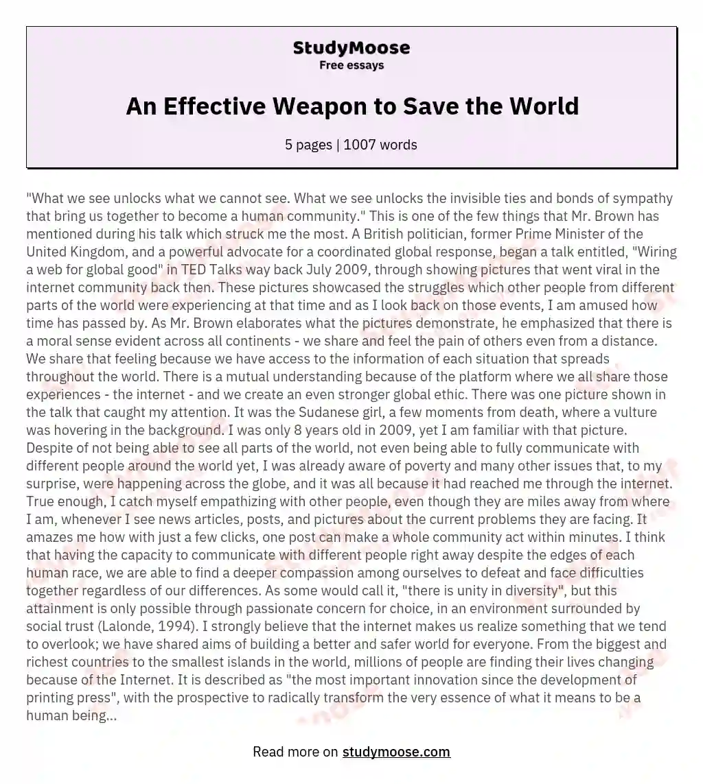 An Effective Weapon to Save the World essay