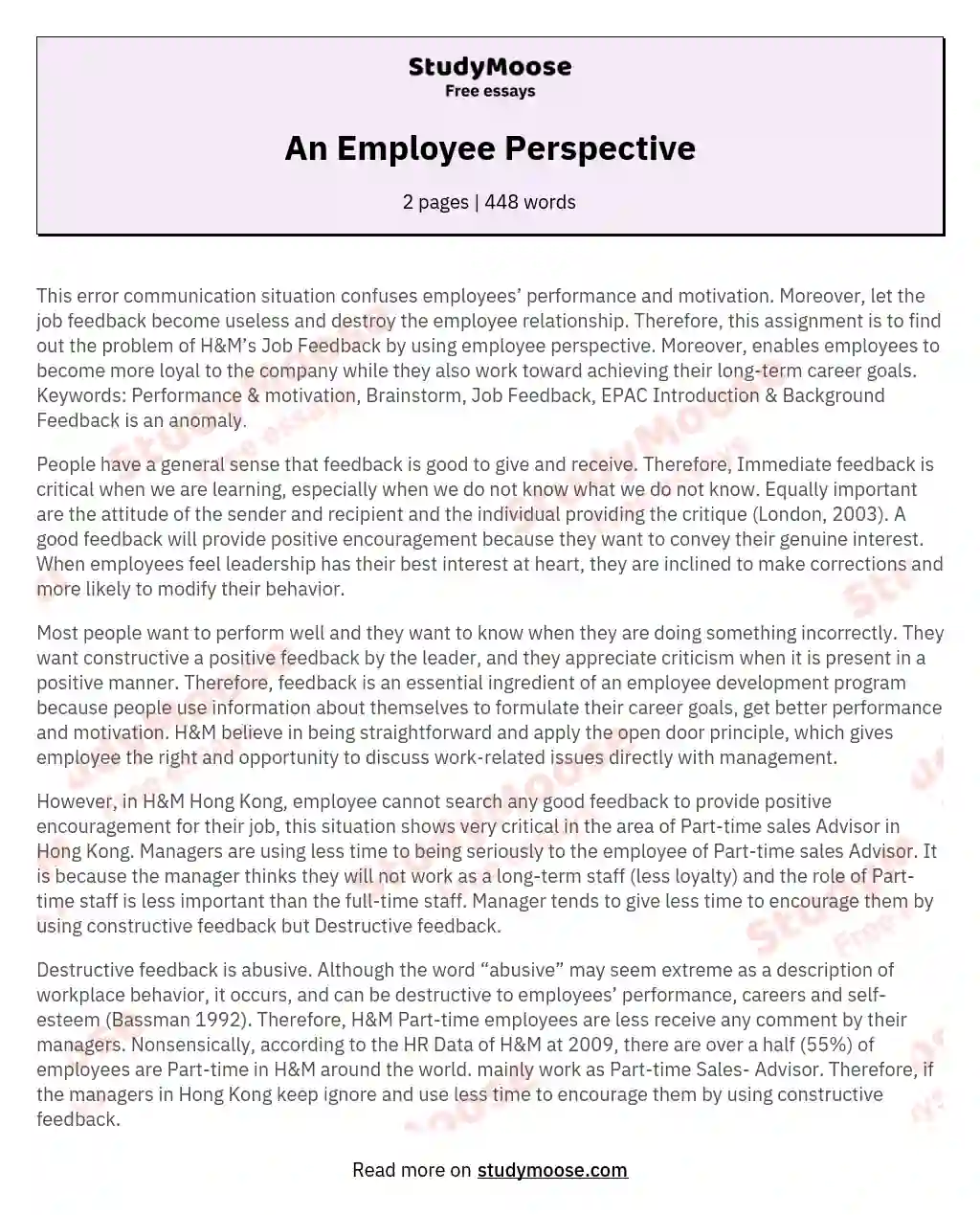 An Employee Perspective essay