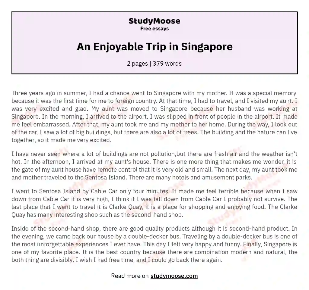 An Enjoyable Trip in Singapore essay