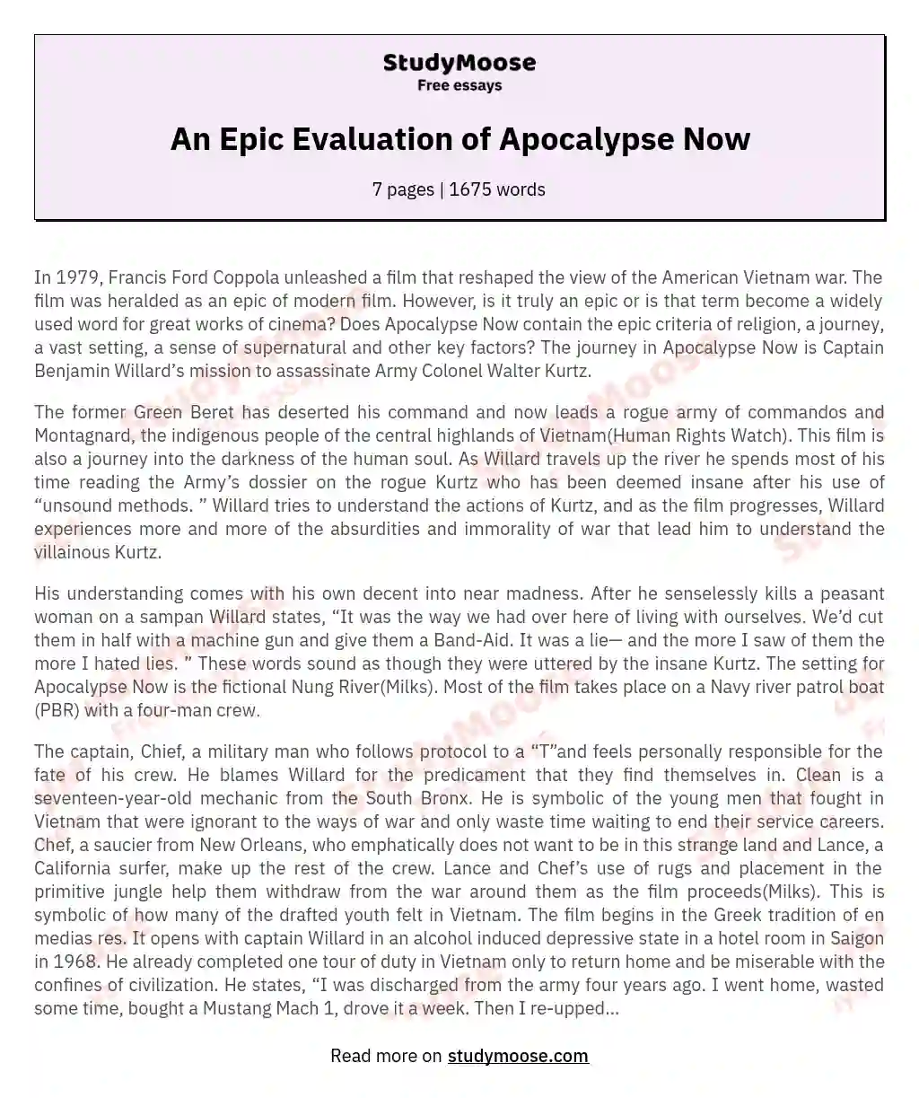 Epic Elements in Apocalypse Now: A Cinematic Exploration essay