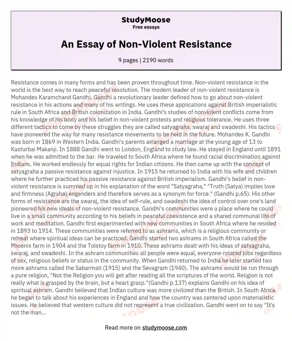 An Essay of Non-Violent Resistance essay
