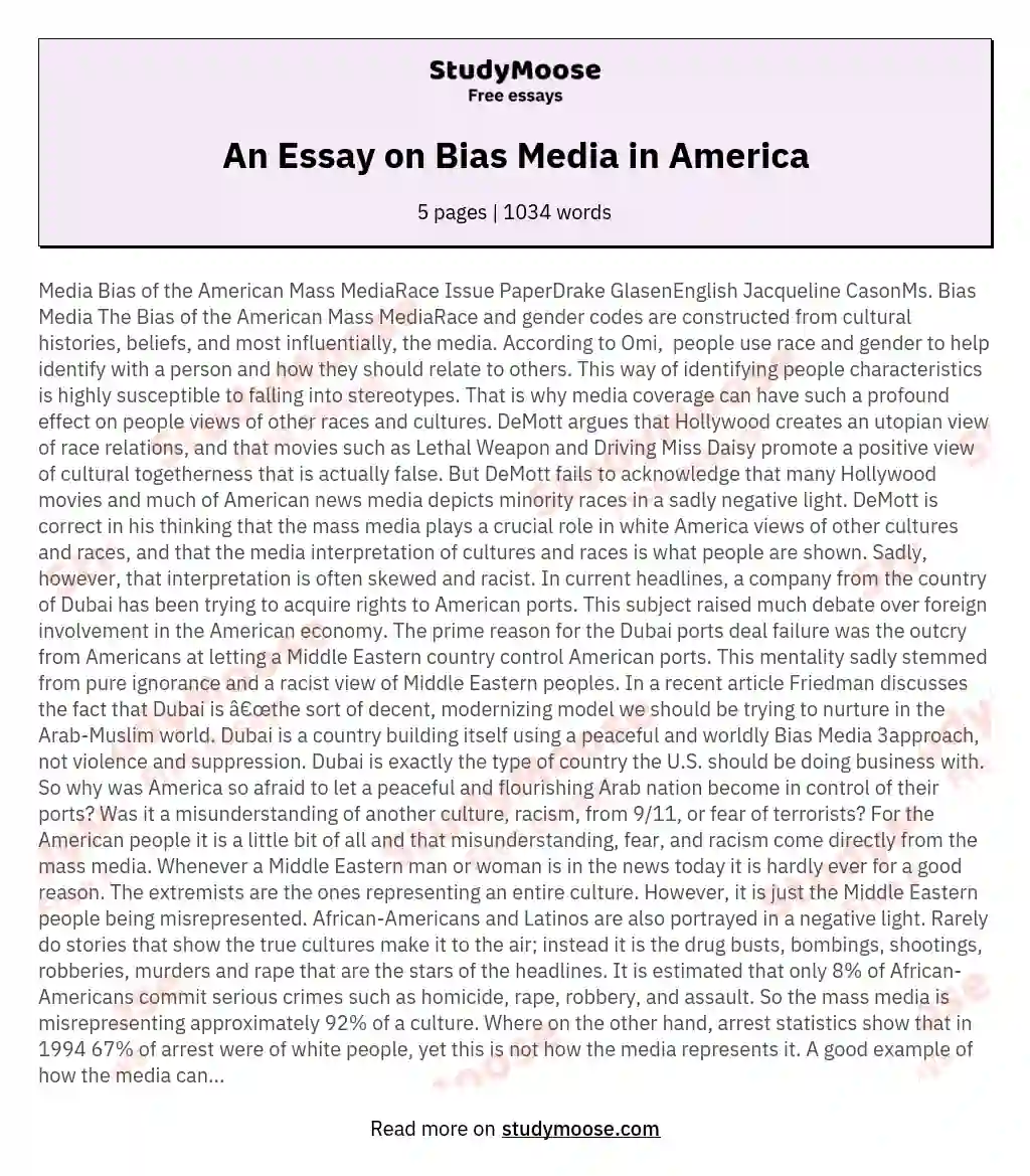 An Essay on Bias Media in America essay