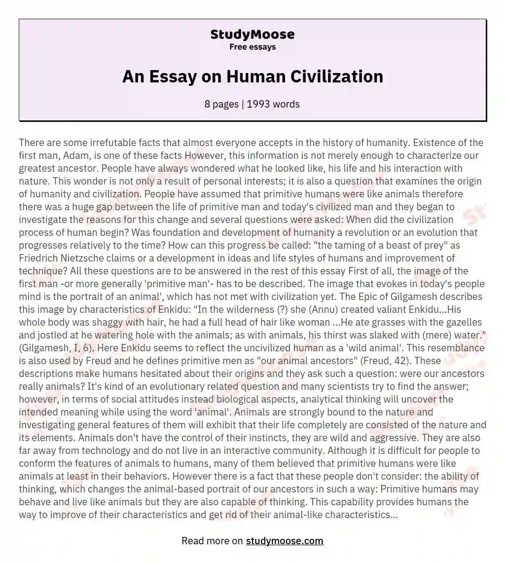 An Essay on Human Civilization essay