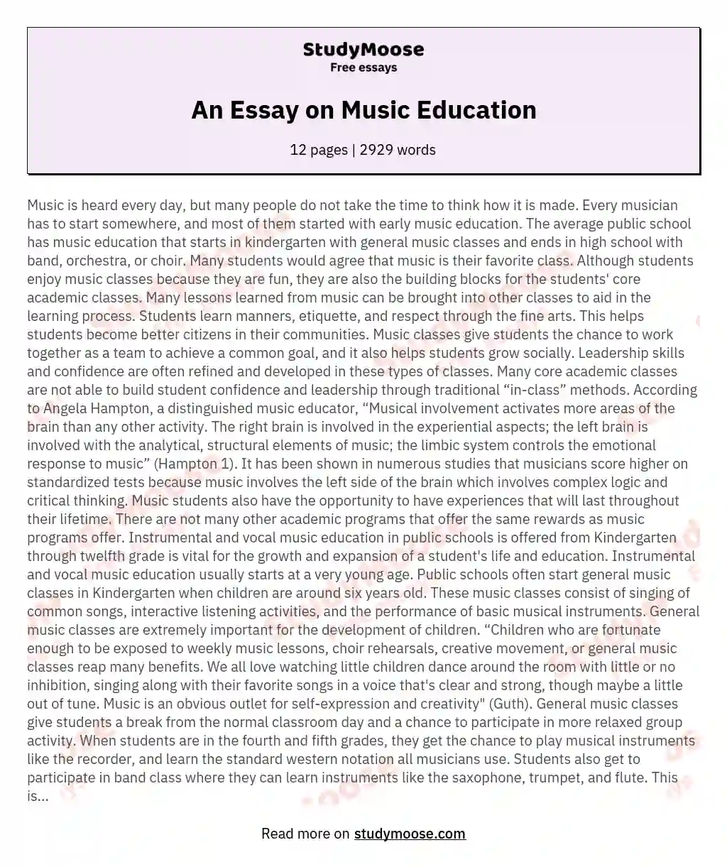 An Essay on Music Education essay