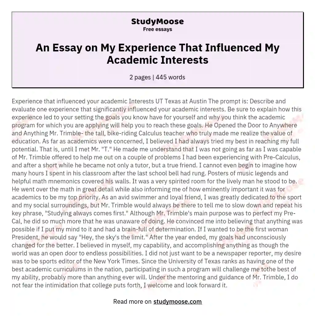 An Essay on My Experience That Influenced My Academic Interests essay