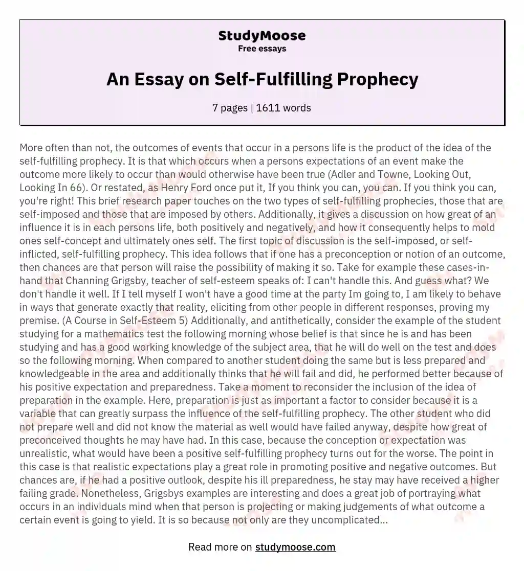 An Essay on Self-Fulfilling Prophecy essay