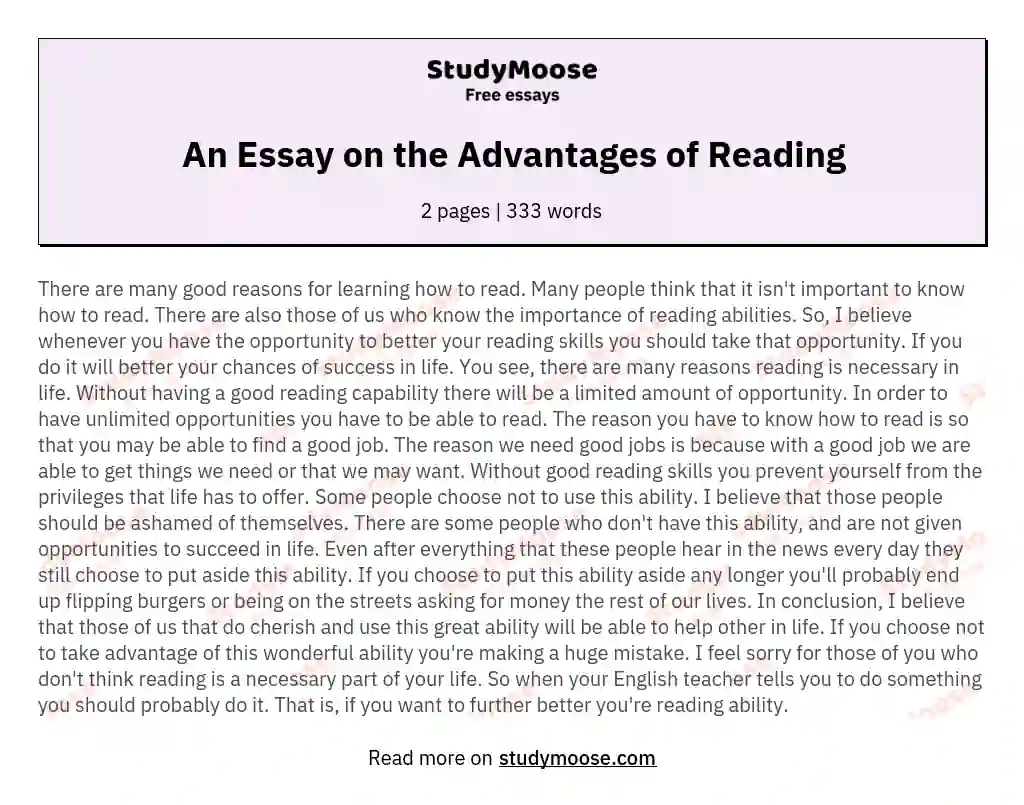 An Essay on the Advantages of Reading essay