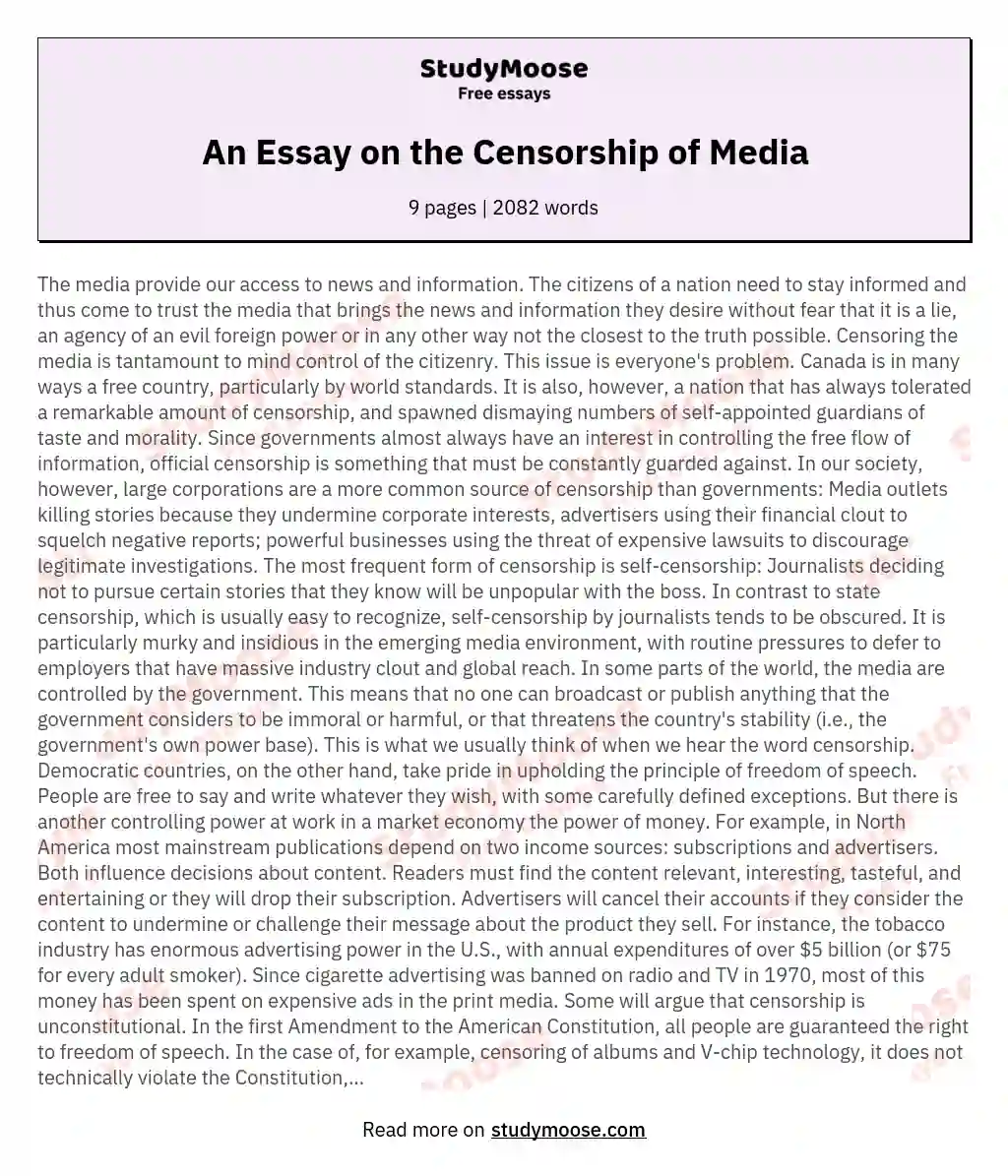 An Essay on the Censorship of Media