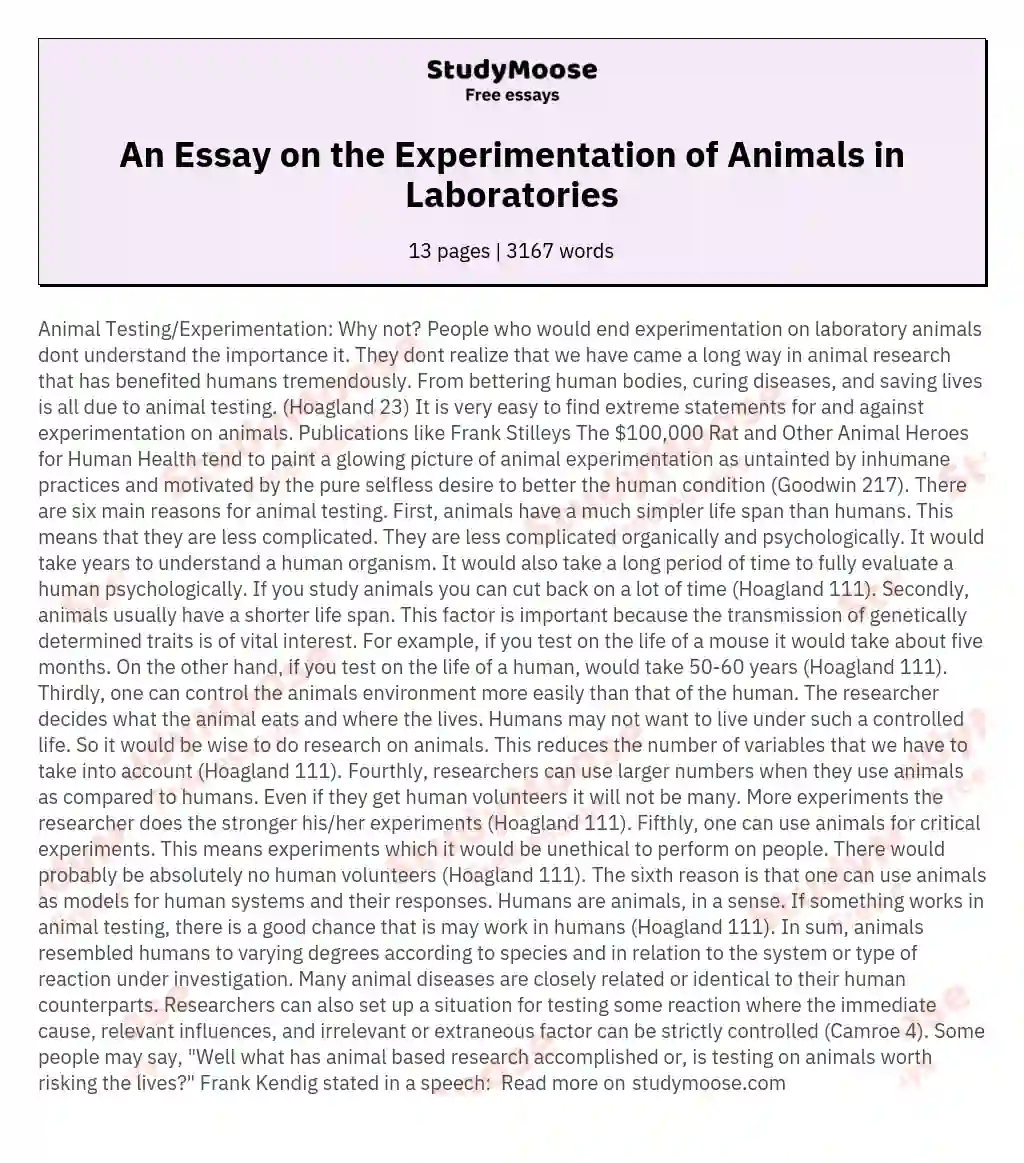 An Essay on the Experimentation of Animals in Laboratories essay