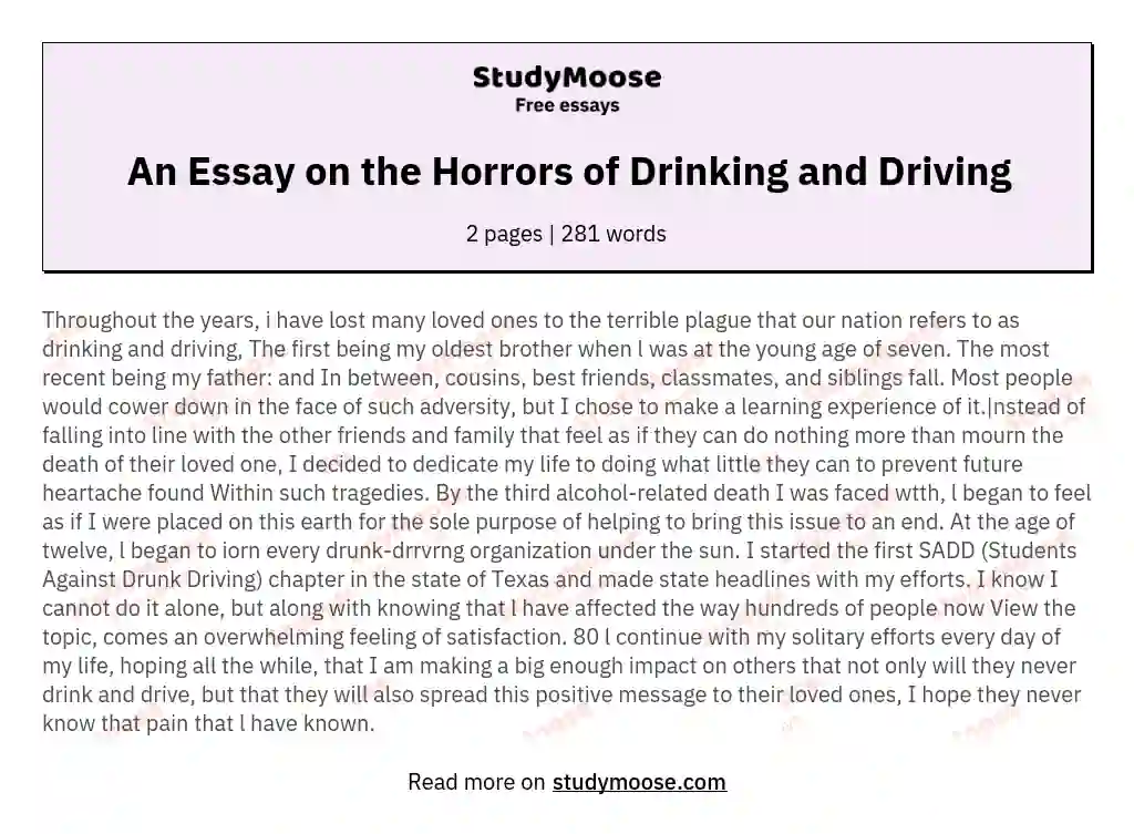 An Essay on the Horrors of Drinking and Driving essay