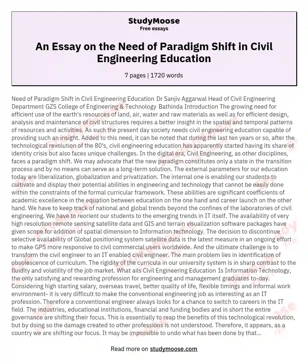 An Essay on the Need of Paradigm Shift in Civil Engineering Education essay