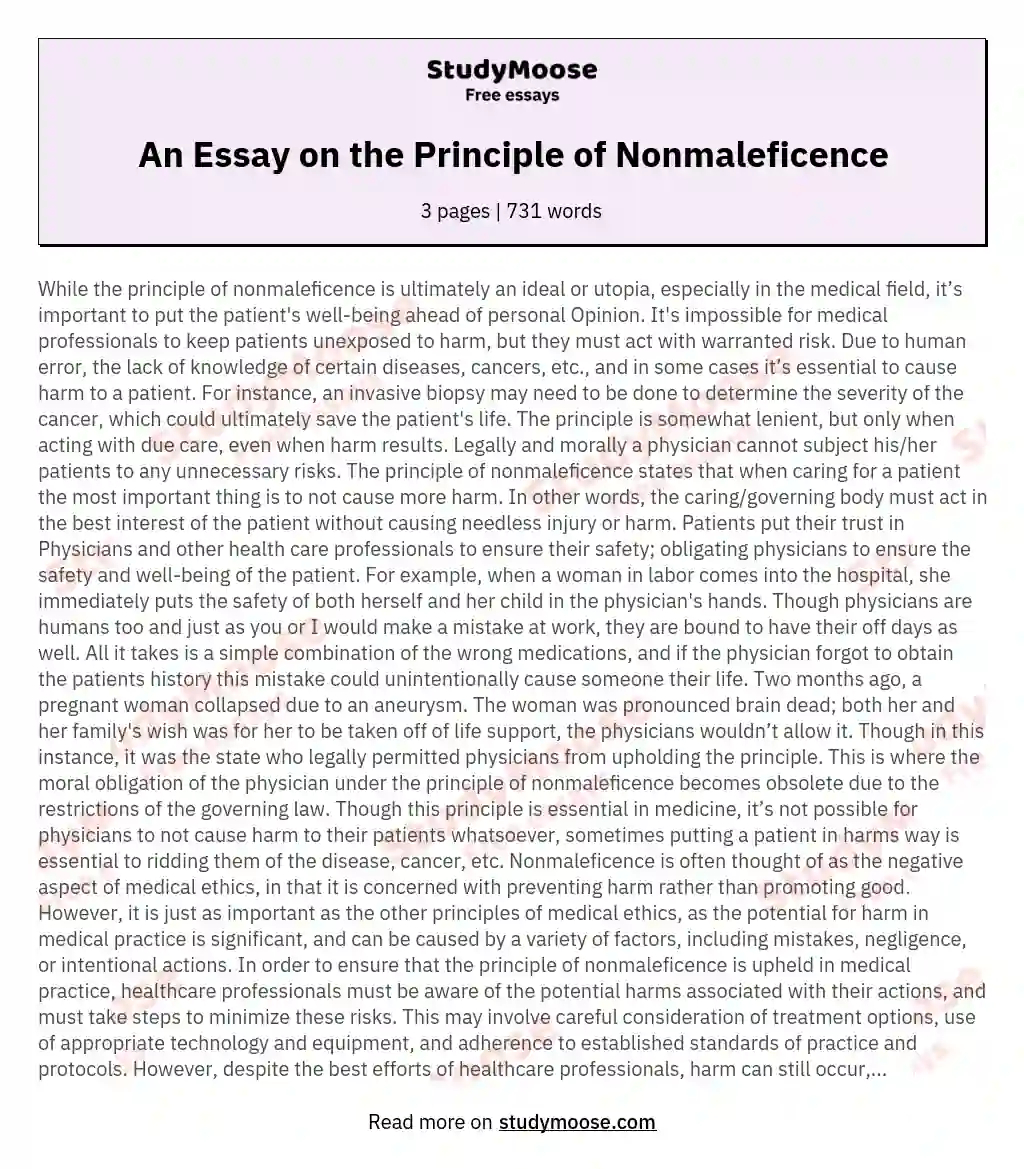 An Essay on the Principle of Nonmaleficence essay