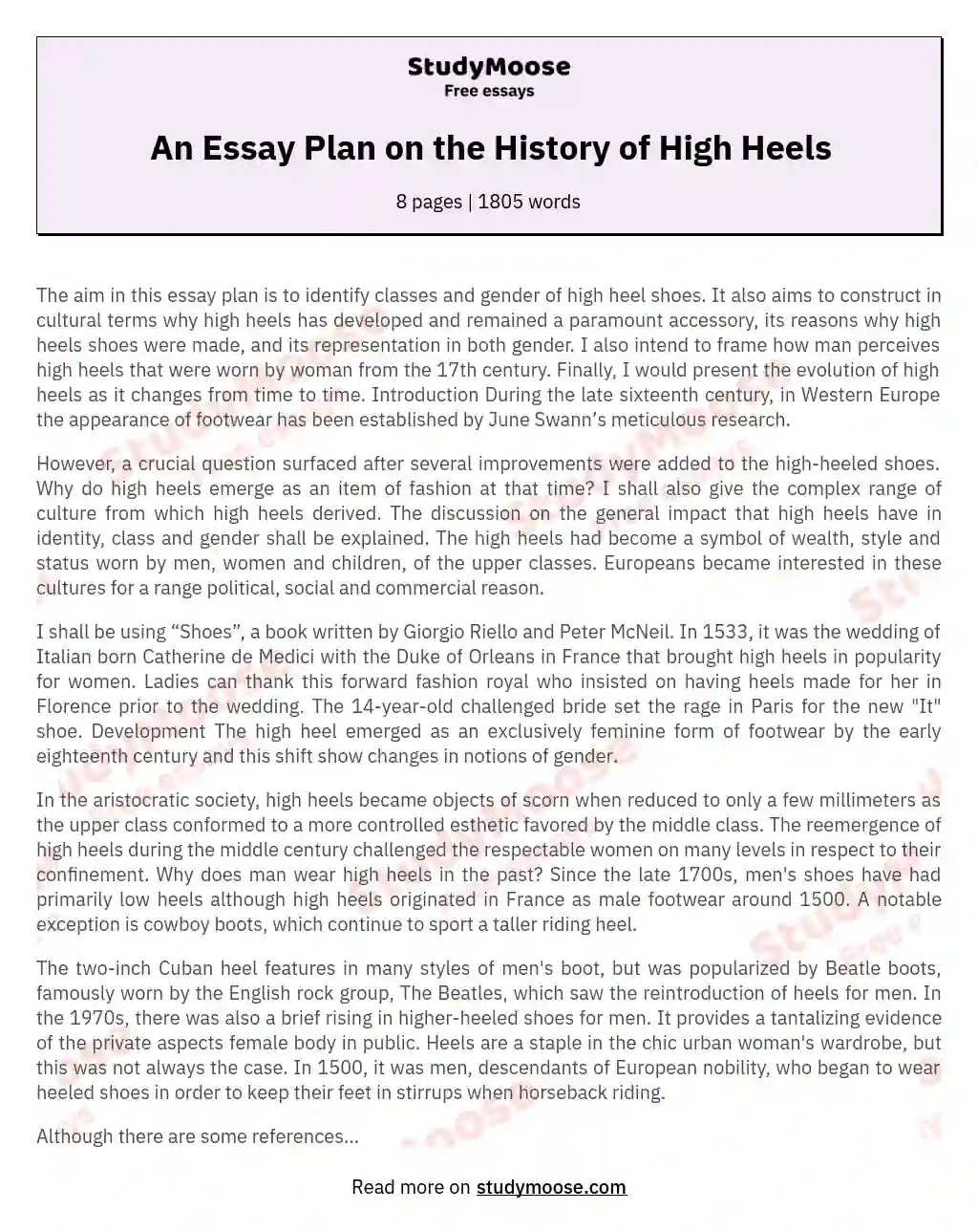 An Essay Plan on the History of High Heels essay