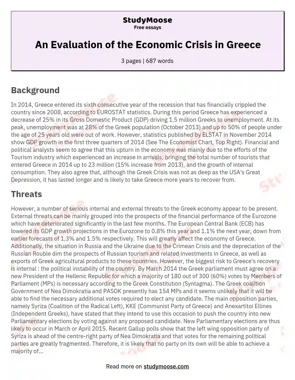 An Evaluation of the Economic Crisis in Greece essay