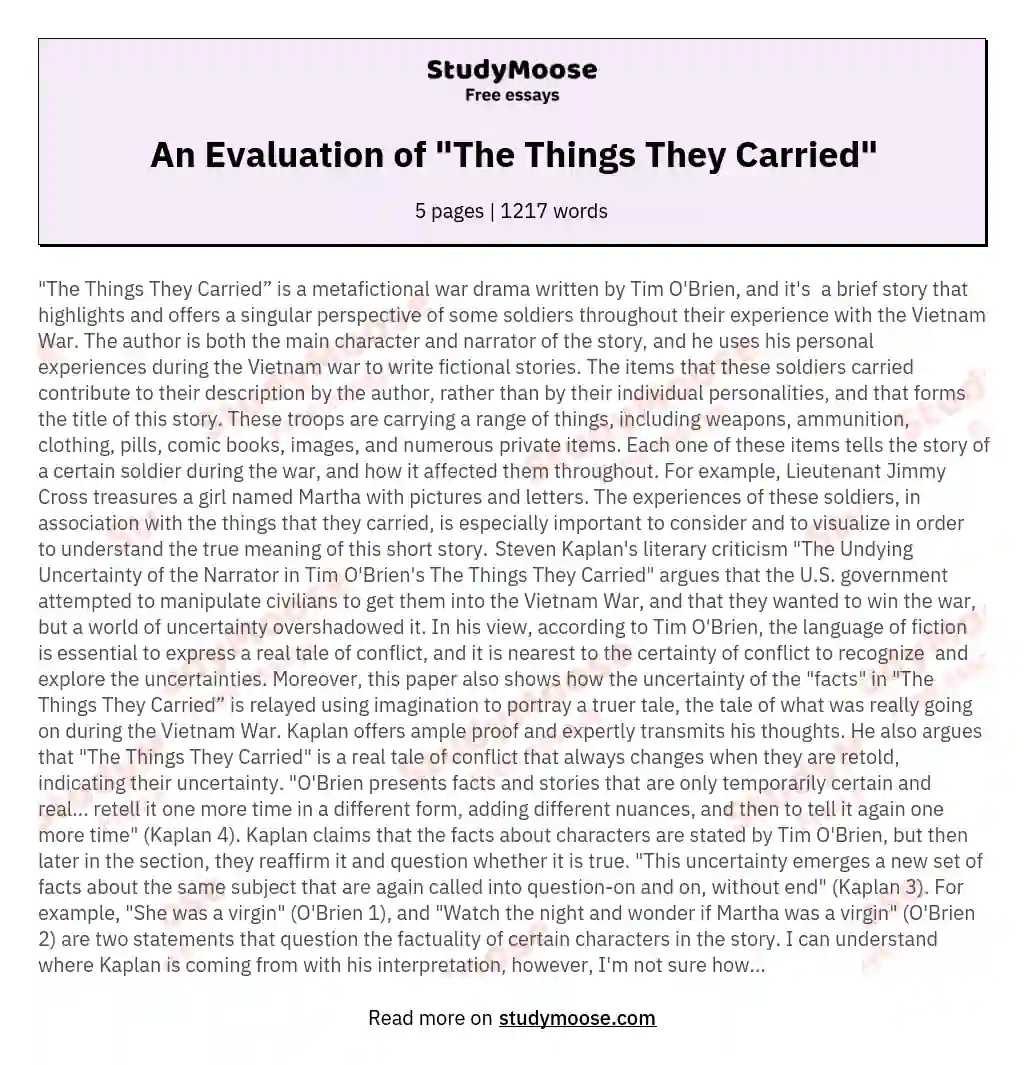 An Evaluation of "The Things They Carried" essay