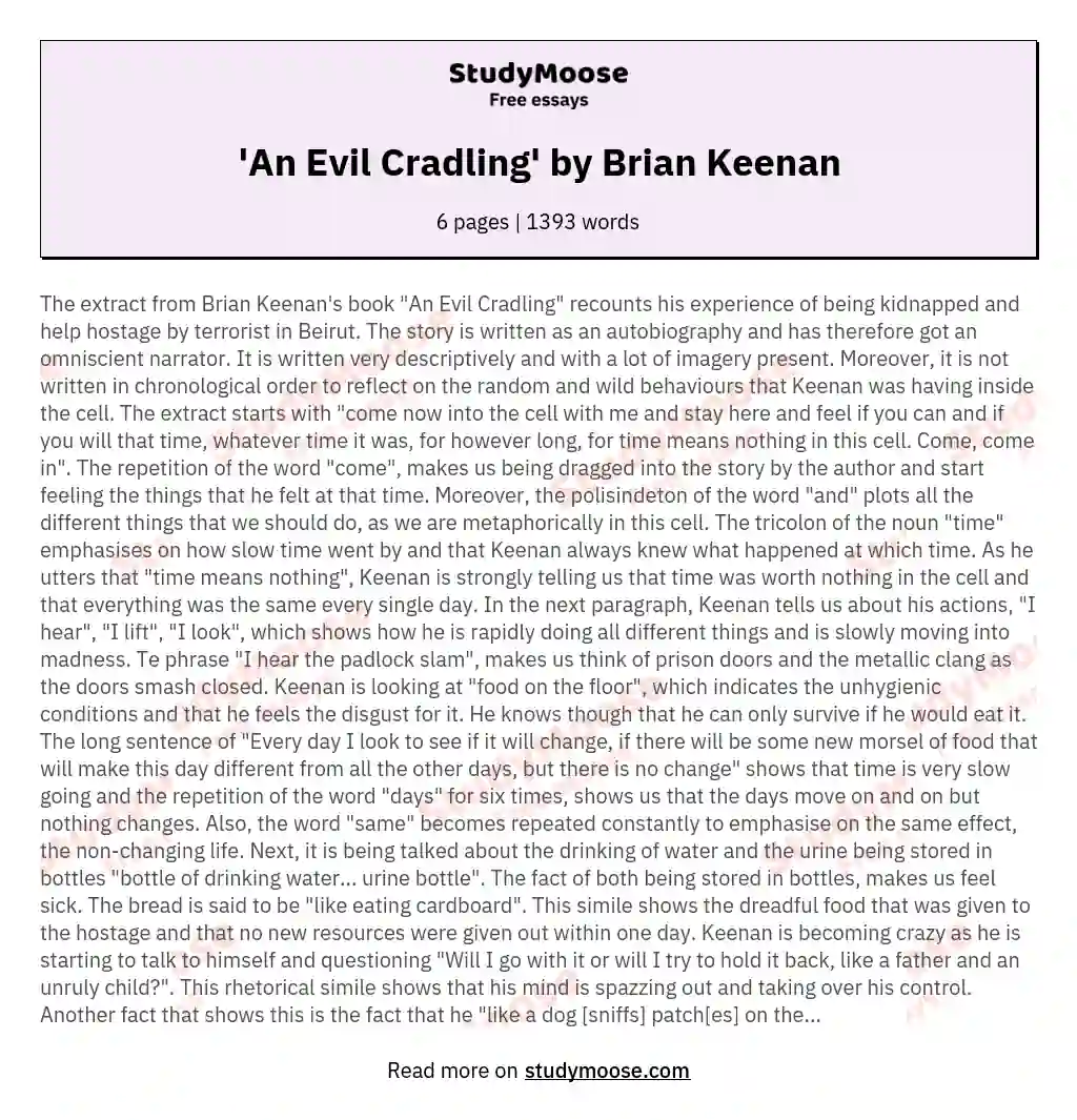 'An Evil Cradling' by Brian Keenan essay