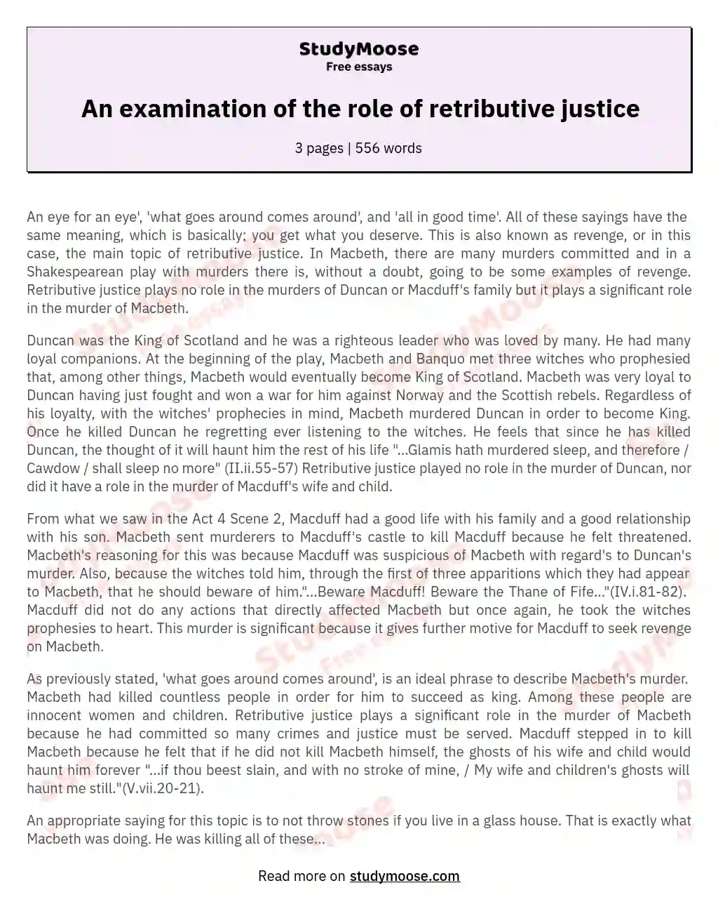 An examination of the role of retributive justice essay
