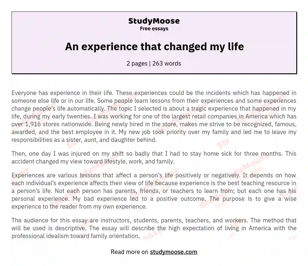 An experience that changed my life essay