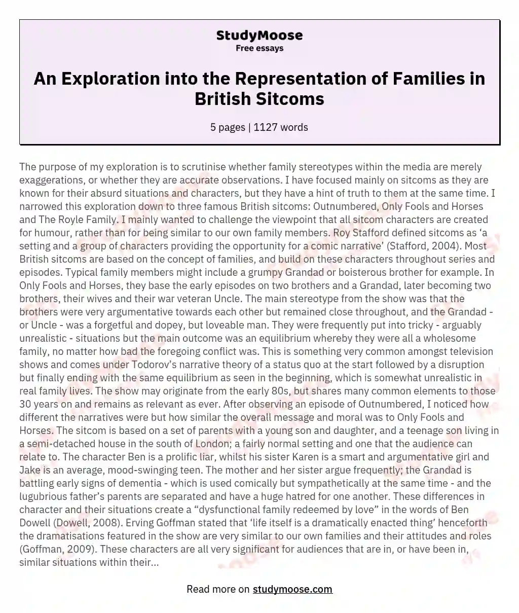 An Exploration into the Representation of Families in British Sitcoms essay