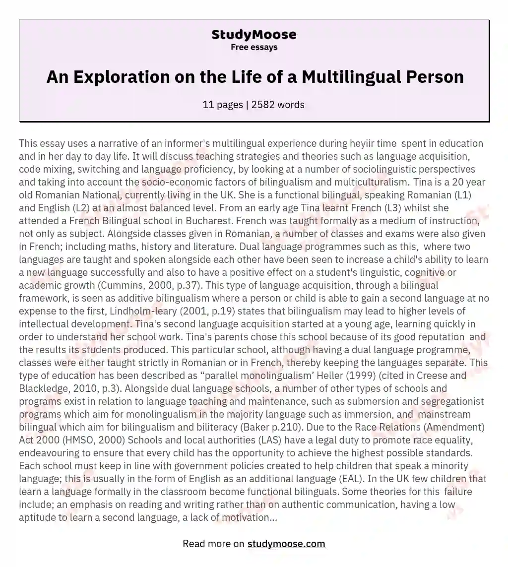 An Exploration on the Life of a Multilingual Person essay