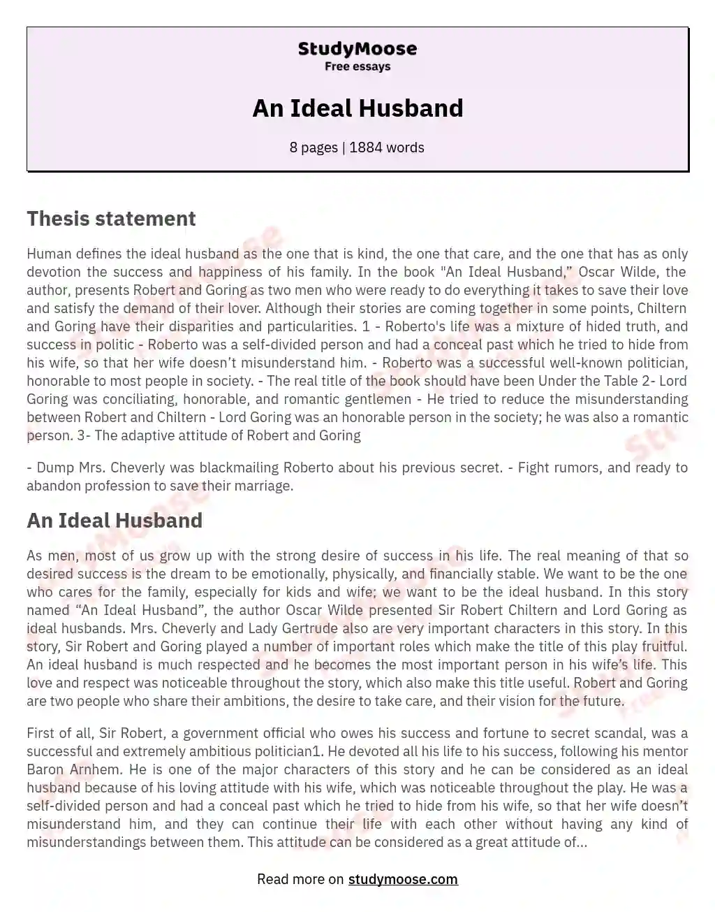 An Ideal Husband essay