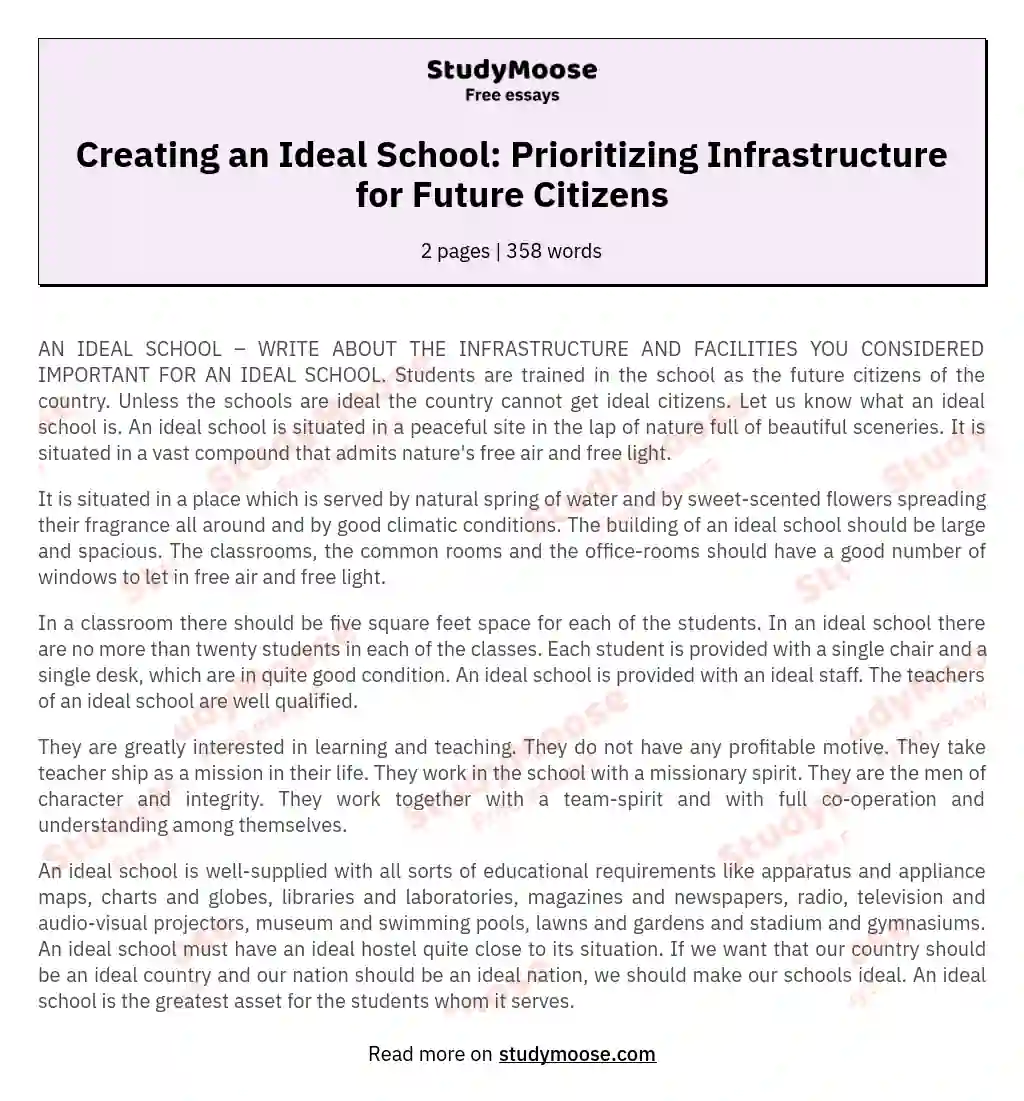 Creating an Ideal School: Prioritizing Infrastructure for Future Citizens essay
