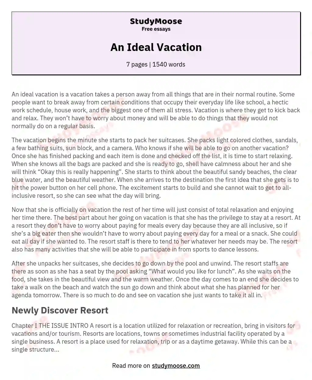 An Ideal Vacation essay