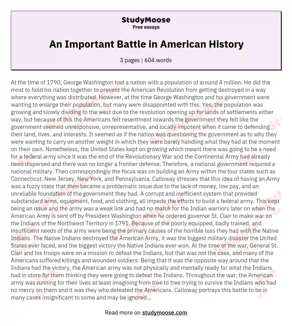 An Important Battle in American History essay